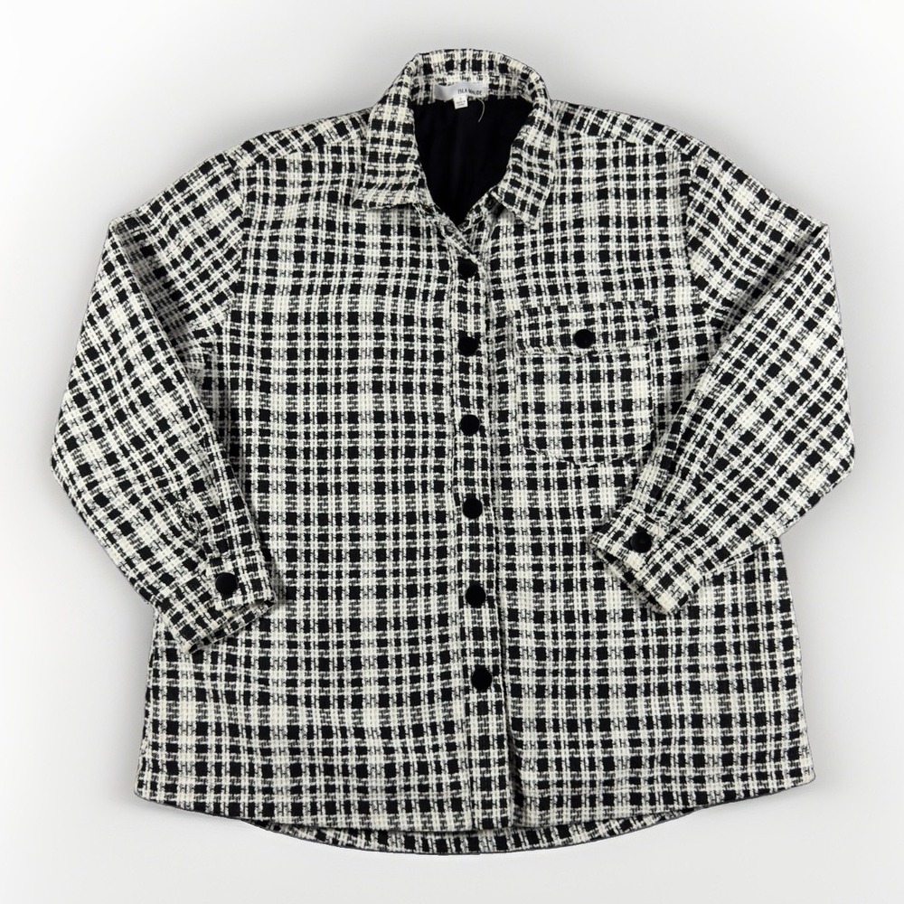 Isla Maude Lana Oversized Plaid Tweed Jacket Womens S Black White Lined